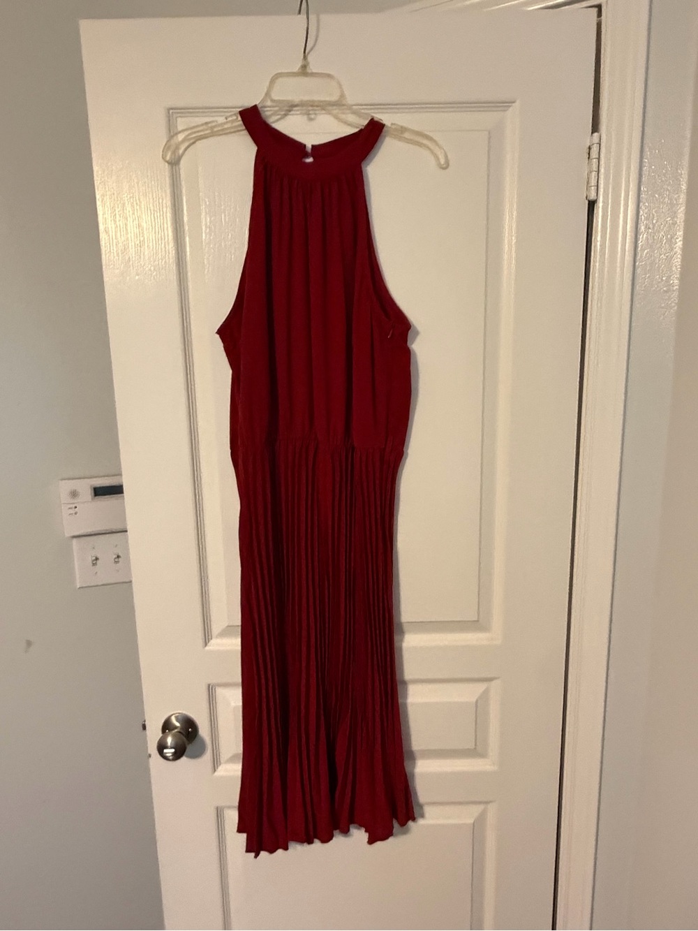 Red Halter Pleated Maxi Dress